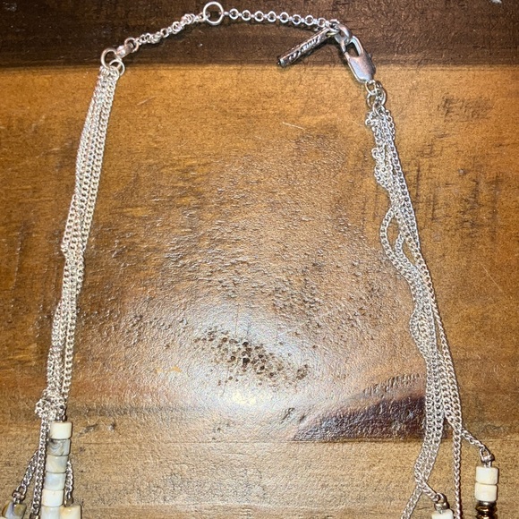 Kenneth Cole Multi Strand Beaded Statement Necklace Neutral Tones Cream Gray - Picture 3 of 4